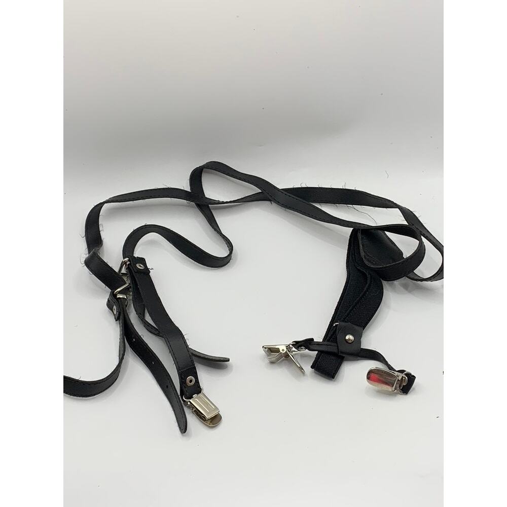 UNBRANDED Black Leather Adjustable Suspenders